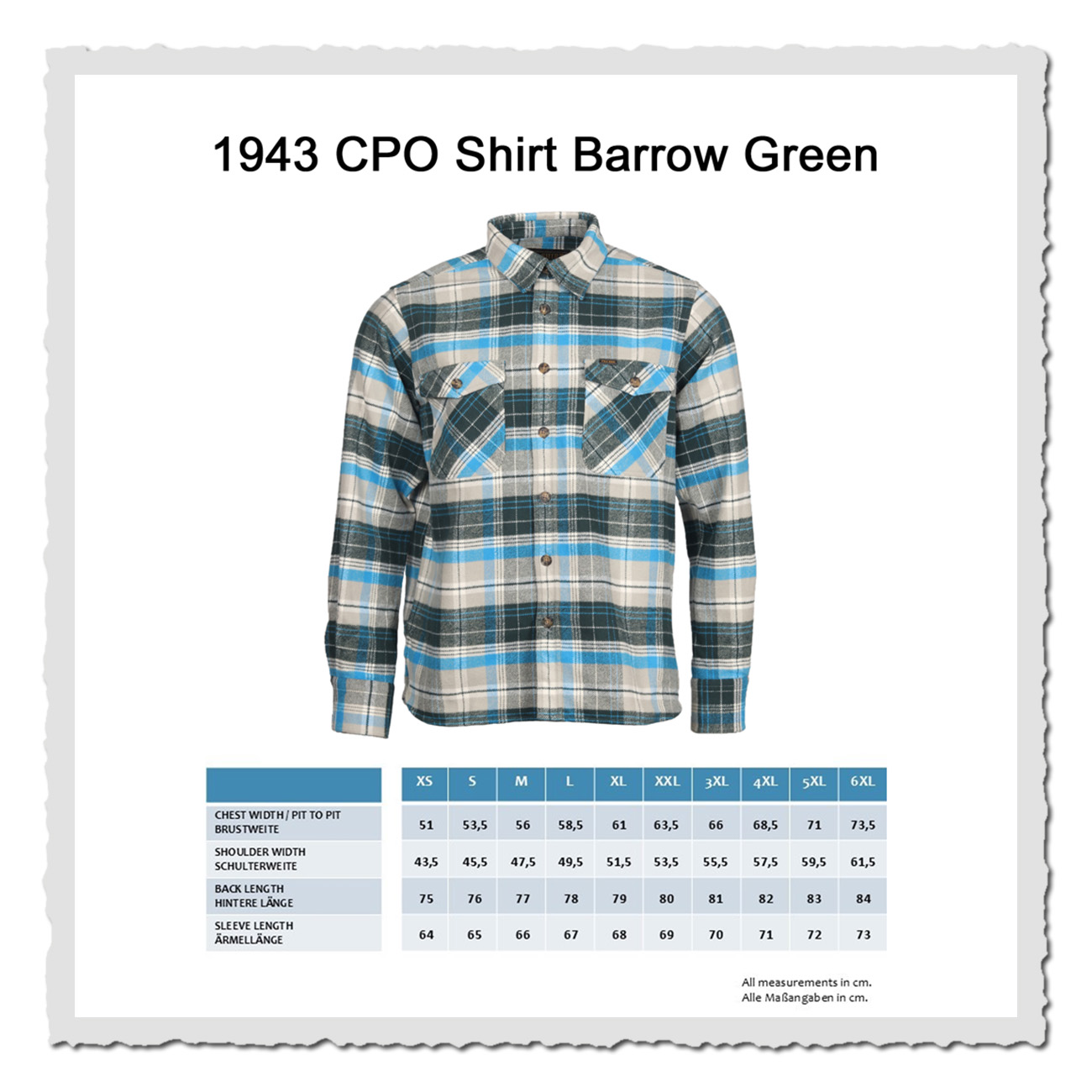 Pike Brothers 1943 CPO Flanellhemd Masstabelle Pike Brothers 1943 CPO Shirt – kariertes Retrohemd für Herren